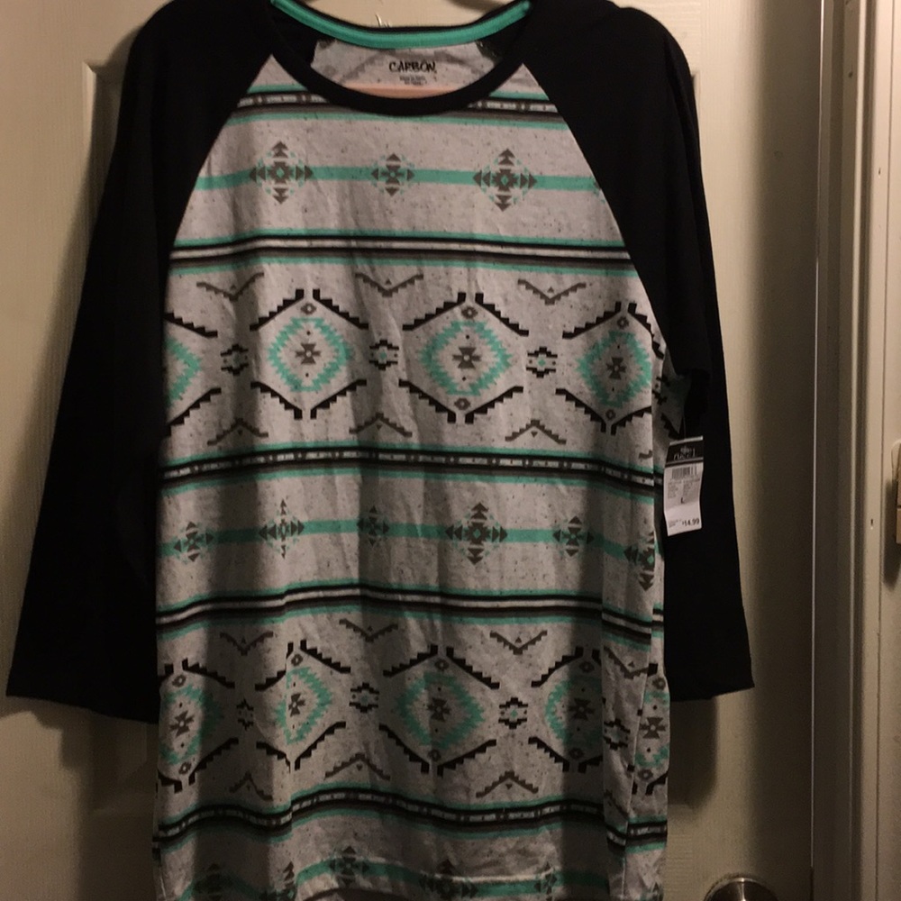 Three-quarter length sleeve Aztec print T-shirt
